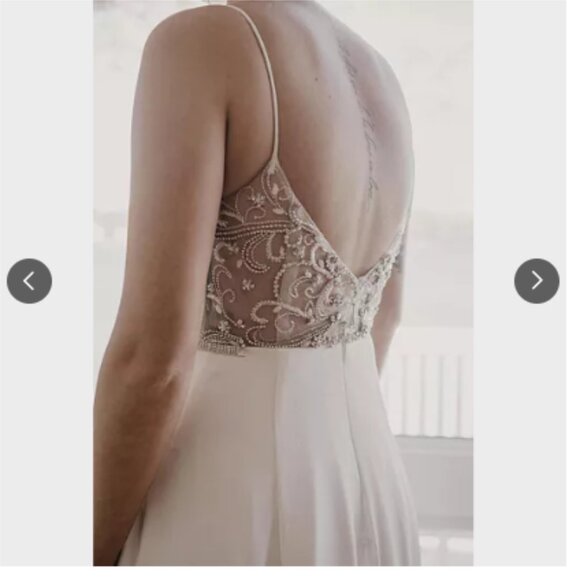 Crepe A Line V Neck Wedding Dress Beaded Low Back - Picture 8 of 14